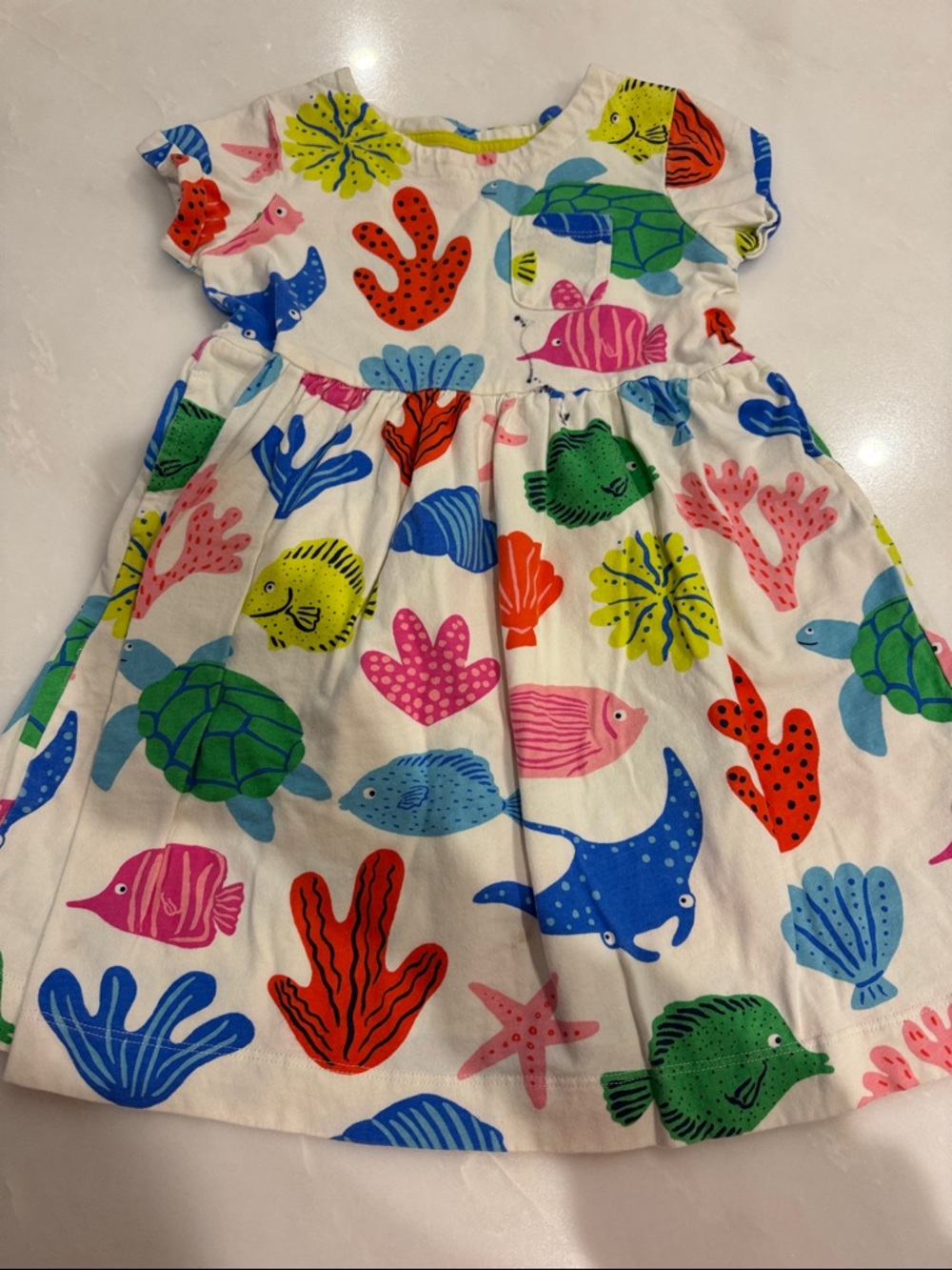 Mini Boden White Dress with Bright Multi-Color Sea Life Print